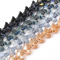 Perles en verre plaquent brin, papillon, couleur mixte, 7~8x14~15x5mm, Trou: 0.8mm, Environ 100 pcs/chapelet, 22.05 pouce ~ 22.83 pouces (56~58 cm)
