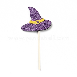 フェルト布＆紙魔女の帽子ケーキ挿入カードの装飾  竹の棒で  ハロウィンケーキデコレーション用  パープル  114mm