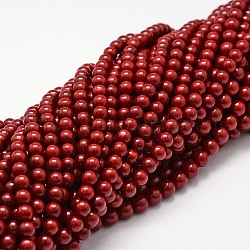 Abalorios de concha abalorios hebras, Grado A, redondo, de color rojo oscuro, 6mm, agujero: 1 mm, aproximamente 62 pcs / cadena, 16 pulgada