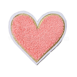 Towel Embroidered Patch, Love Heart Embroidery Chenille Appliques, Iron-on Clothing Apparel Decoration, Light Coral, 75x70mm