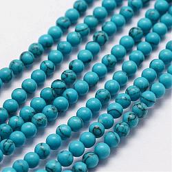 Kunsttürkisfarbenen Perlen Stränge, Runde, 3 mm, Bohrung: 0.5 mm, ca. 125 Stk. / Strang