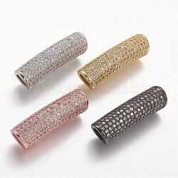 Ottone micro spianare perline tubo zirconi, tubo, perline con foro grande, cavo, chiaro, colore misto, 30x8.5x8mm, Foro: 5 mm