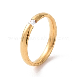 Anillo de dedo delgado simple de rhinestone de cristal, 201 joyería de acero inoxidable para mujer., dorado, diámetro interior: 17 mm