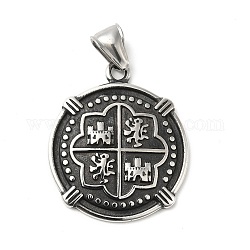 304 Stainless Steel Manual Polishing Pendants, Eight Coin Pirate Spanish, Antique Silver, 35x30x3.5mm, Hole: 4x8.5mm