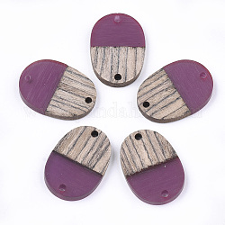 Harz & Wenge Holz Verbinder Stecker, Oval, Medium violett rot, 25x18x3~4 mm, Bohrung: 2 mm