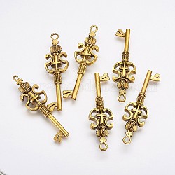 Pendente in lega,  cadmio& piombo libero, ciondoli di skeleton key, oro antico, 50x14x6mm, Foro: 3 mm