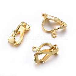 304 Stainless Steel Clip-on Earring Findings, Real 24k Gold Plated, 12x6x8.5mm, Hole: 1mm