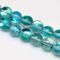 Synthetical Moonstone Beads Strands, Holographic Beads, Dyed, Round, Dark Cyan, 6mm, Hole: 1mm, 15.5inch