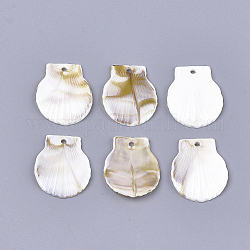 Acrylic Pendants, Imitation Gemstone Style, Shell Shape, Floral White, 29~30x23~24x3mm, Hole: 2mm, about 490pcs/500g