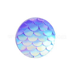 Cabuchones de resina, redonda plana con escala de pescado de sirena, lila, 12x3mm
