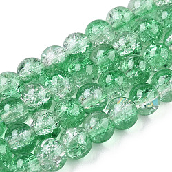 Chapelets de perles en verre craquelé peint, ronde, vert de mer moyen, 4mm, Trou: 1.1~1.3mm, Environ 200 pcs/chapelet, 31.4 pouce