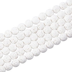 Fili di perle di roccia lavica sintetica, tinto, tondo, bianco, 6mm, Foro: 1 mm, circa 61pcs/filo, 14.96 pollice (38 cm)