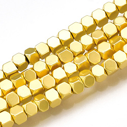 Гальванизировать немагнитных синтетический гематит бисер пряди, кубические, с золотым покрытием, 2x2x2 мм, отверстие : 0.5 мм, около 203 шт / нитка, 16.5 дюйм