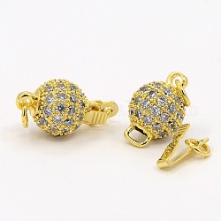 Round Brass Micro Pave Cubic Zirconia Box Clasps, Golden, 15x8mm, Hole: 2mm