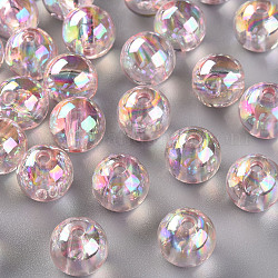 Perles en acrylique transparente, de couleur plaquée ab , ronde, rose, 12x11mm, Trou: 2.5mm, environ 566 pcs/500 g