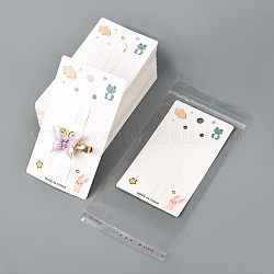 Papier Haarspange Display-Karten, Rechteck mit Froschmuster, weiß, 13.5x7.5 cm