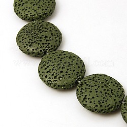 Fili di perle di roccia lavica naturale, tinto, rotondo e piatto, verde oliva scuro, 21x6mm, Foro: 1 mm