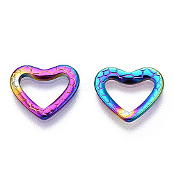 Chapado de iones (ip) 304 anillo de enlace de acero inoxidable, textura, corazón, color del arco iris, 12x14x1.5mm, diámetro interior: 6x9.5 mm