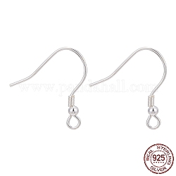 925 Sterling Silver Earring Hooks, Silver, 19mm, Hole: 2mm, 22 Gauge, Pin: 0.6mm