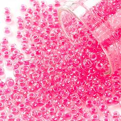 Toho perles de rocaille rondes, Perles de rocaille japonais, (978) rose fluo translucide lumineux, 8/0, 3mm, Trou: 1mm, à propos 222pcs / bouteille, 10 g / bouteille