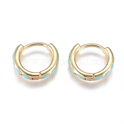 Серьги-кольца Huggie из позолоченной латуни, с эмалью и прозрачным цирконием, кольцо, бирюзовые, 14x13x3 мм, штифты : 1 мм