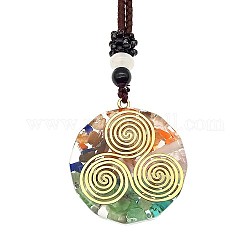 Colliers à pendentif en pierres mélangées naturelles et synthétiques chakra orgonite, collier en fil de nylon pour femme, plat rond, whorl, 25.59 pouce (65 cm)