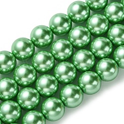 Fili di perle di vetro ecologiche, grado a, tondo, tinto, cavetto in cotone filettato, verde primavera, 12mm, Foro: 1.2~1.5 mm, circa 34pcs/filo, 15.7 pollice