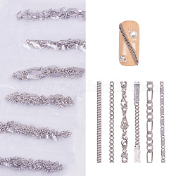 Metal Fine Chain, Nail Art Decoration Accessories, Platinum, 20~32.5x0.15~0.4cm, about 6strands/bag