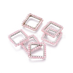 Miyuki & toho perles de rocaille japonaises faites à la main, avec anneaux connecteurs en 304 acier inoxydable, motif de tissage, carrée, couleur d'argent, rose, 15x15x1.8~2mm