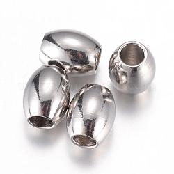 Perles en 304 acier inoxydable, baril, couleur inoxydable, 7.5x6mm, Trou: 3mm