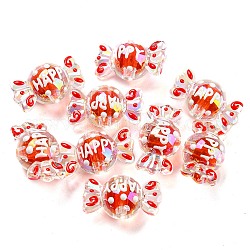 Perles en acrylique transparente, avec l'émail, Perle en bourrelet, candy, rouge, 15.3x29x15.7mm, Trou: 3.6mm
