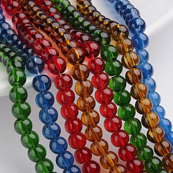 Chapelets de perles en verre transparentes peintes par pulvérisation, ronde, couleur mixte, 6mm, Trou: 1mm, Environ 136 pcs/chapelet, 29.9 pouce