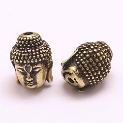 Brass Micro Pave Grade AAA Cubic Zirconia Beads, Long-Lasting Plated, Cadmium Free & Nickel Free & Lead Free, Buddha, Antique Bronze, 13x10x10mm, Hole: 2mm