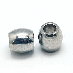 Perles européennes en 304 acier inoxydable, baril, Perles avec un grand trou   , 10x10mm, Trou: 5mm