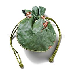 Pochettes d'emballage en brocart chinois, sacs à cordonnet, doublure couleur aléatoire, carré avec motif de fleurs, aigue-marine moyenne, 14x11.7x0.2 cm