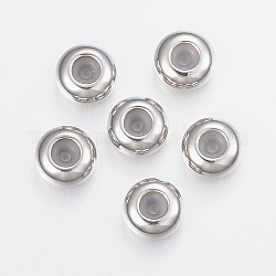201 Edelstahl Perle Spacer, Schieberegler Perlen, Stopper Perlen, Rondell, Edelstahl Farbe, 7x3.5 mm, Bohrung: 1 mm