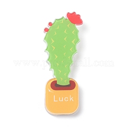 Fridge Magnets Acrylic Decorations, Cactus with Word Luck, Yellow Green, 52x20x4mm