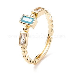 Verstellbarer Ring mit himmelblauem Zirkonia-Rechteck, Messingschmuck für Damen, cadmiumfrei und bleifrei, echtes 18k vergoldet, uns Größe 5 3/4 (16.3mm)