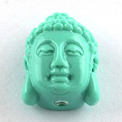 Perles de corail synthétiques teintes tête de Bouddha, aigue-marine, 15x10x7mm, Trou: 1mm