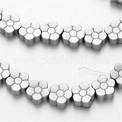 Chapelets de perles en hématite synthétique sans magnétiques, fleur, Plaqué Argent, 8x3mm, Trou: 1mm, Environ 54 pcs/chapelet, 15.7 pouce
