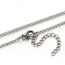 Collares de cadena de 304 acero inoxidable Rolo, con cierre de langosta, color acero inoxidable, 17.7 pulgada (45 cm), 2mm