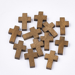 Colgantes de madera, teñido, cruz, camello, 21~22x14~15x4~5mm, agujero: 1.8 mm