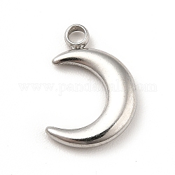 304 Stainless Steel Pendants, Moon Charms, Stainless Steel Color, 12x8.5x2mm, Hole: 1.5mm