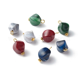 Pendentifs acryliques, avec accessoire en fer, alliage daisy séparateurs perles de style tibétain, pépites, couleur mixte, 22~23x14.5x12mm, Trou: 3mm