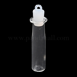 Klarglas-Wunschflaschenanhänger, mit Verschlussstopfen aus Kunststoff, Kolumne, 53x10 mm, Bohrung: 2 mm