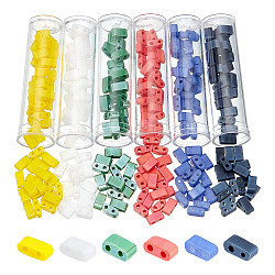 Nbeads 540pcs 6 couleurs perles de rocaille en verre 2 trous, arc-en-ciel de couleurs givrées opaques, rectangle, couleur mixte, 4.5~5.5x2x2~2.5mm, Trou: 0.5~0.8mm, 90 pcs / couleur