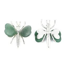 Affichage aventurine vert naturel décorations, avec des accessoires en alliage plaqué argent, libellule, 44x36~39x12mm