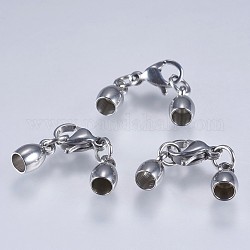 201 Stainless Steel Cord Ends, End Caps, with Lobster Claw Clasps, Stainless Steel Color, 29x6x4mm, Inner Diameter: 3mm
