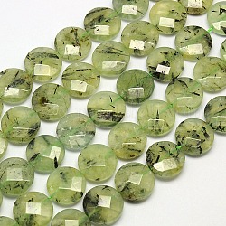 Natural Prehnite Beads Strands, Faceted, Flat Roound, Olive Drab, 18x7mm, Hole: 1mm, about 22pcs/strand, 15.7inch