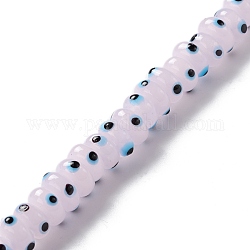 Handmade Evil Eye Lampwork Beads, Flat Round, Lavender Blush, 9.5~10.5x5~5.5mm, Hole: 3.5~4mm, about 30pcs/strand, 5.71~5.91 inch(14.5~15cm)
